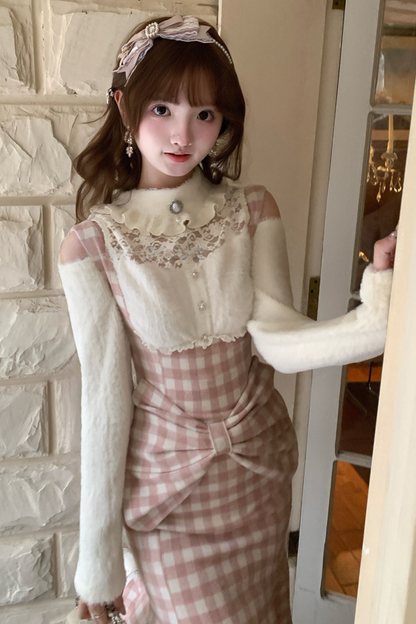 スイートピンクチェックスカート