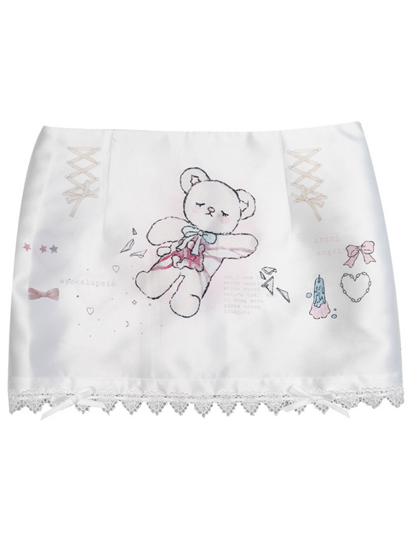 Sweet Bear Angel Girl Illustration Skirt