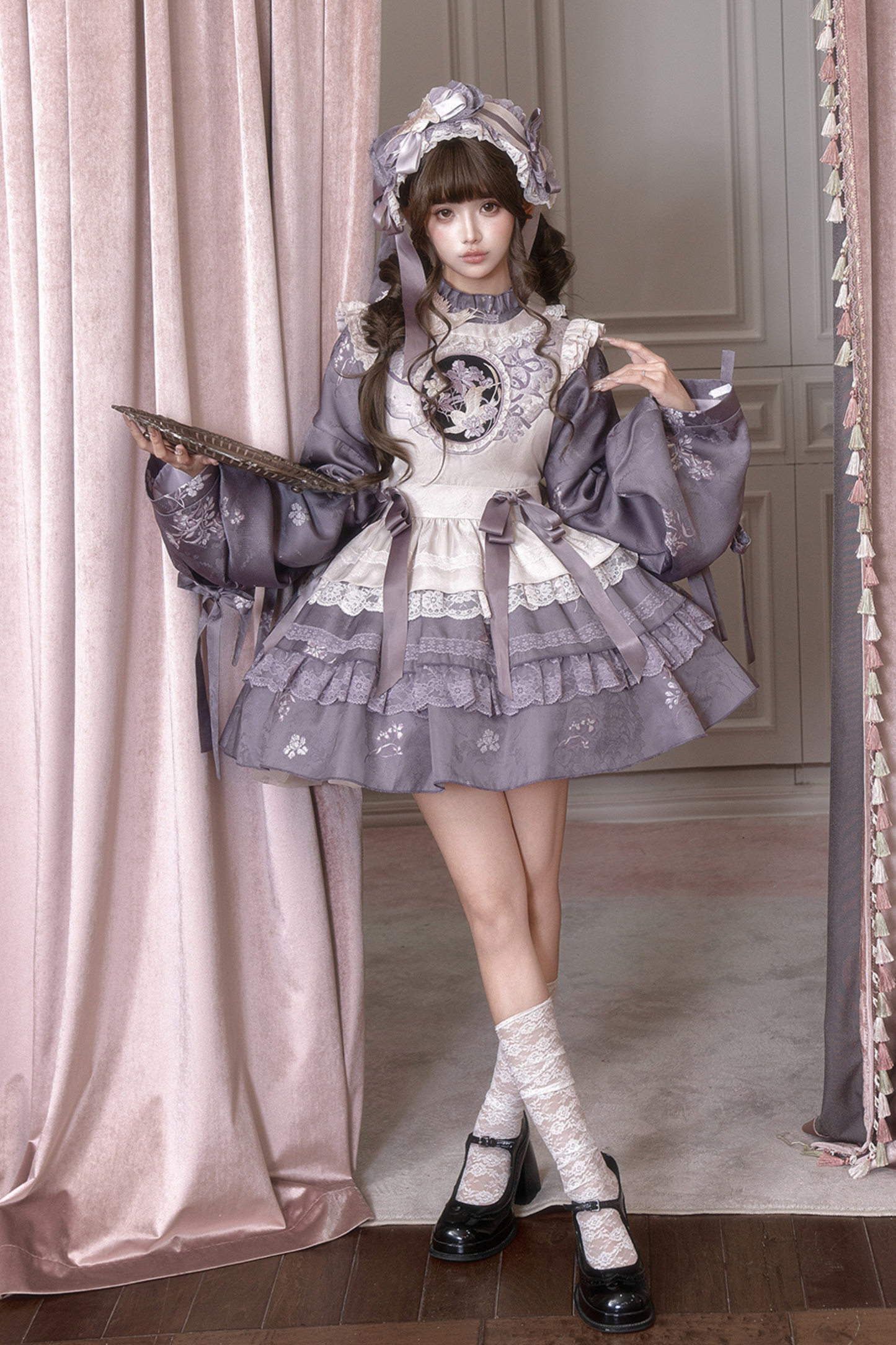 チャイナフリルドレス+ベスト+ヘアバンド