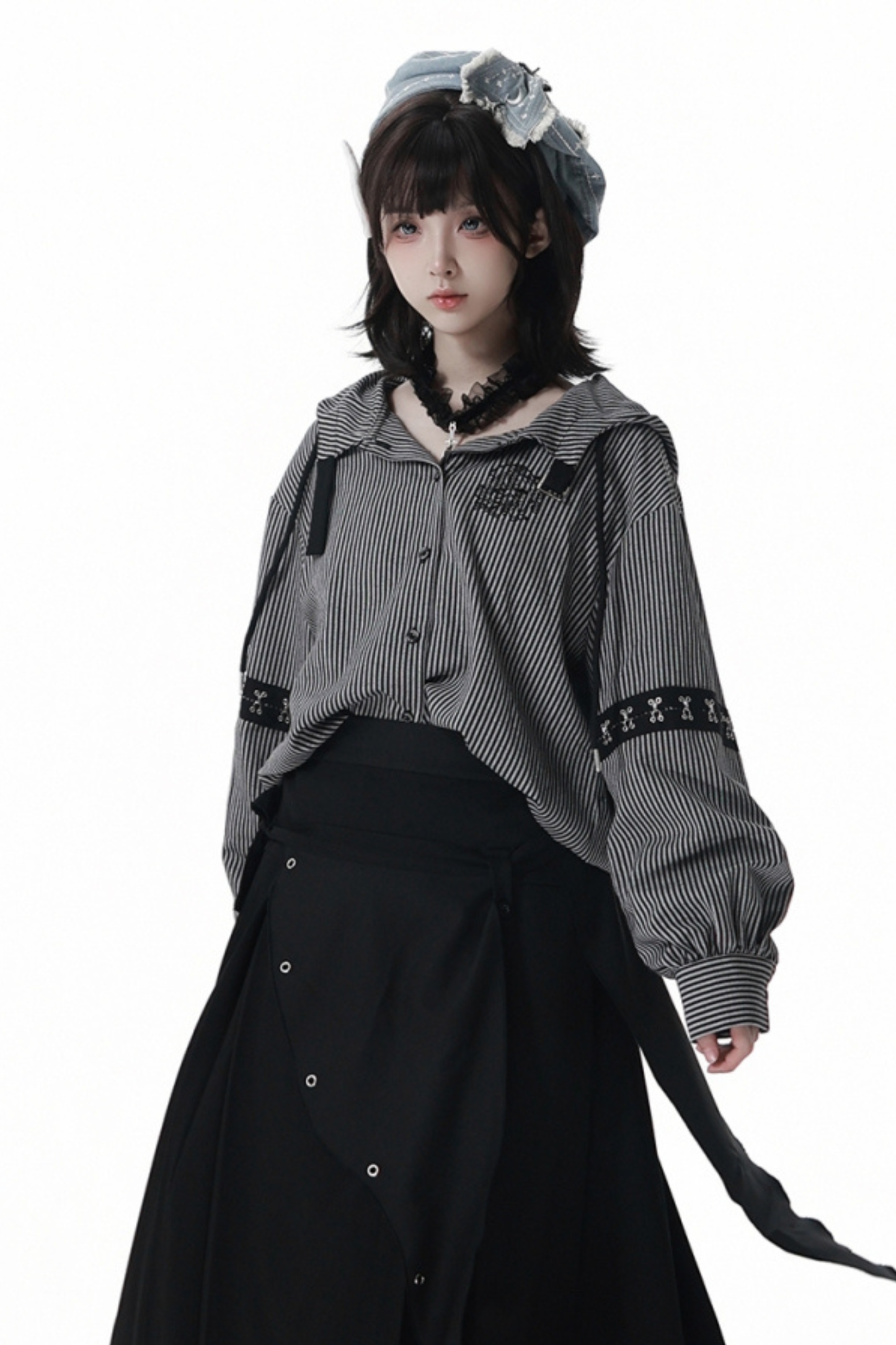 Striped Hooded Top + Long Skirt