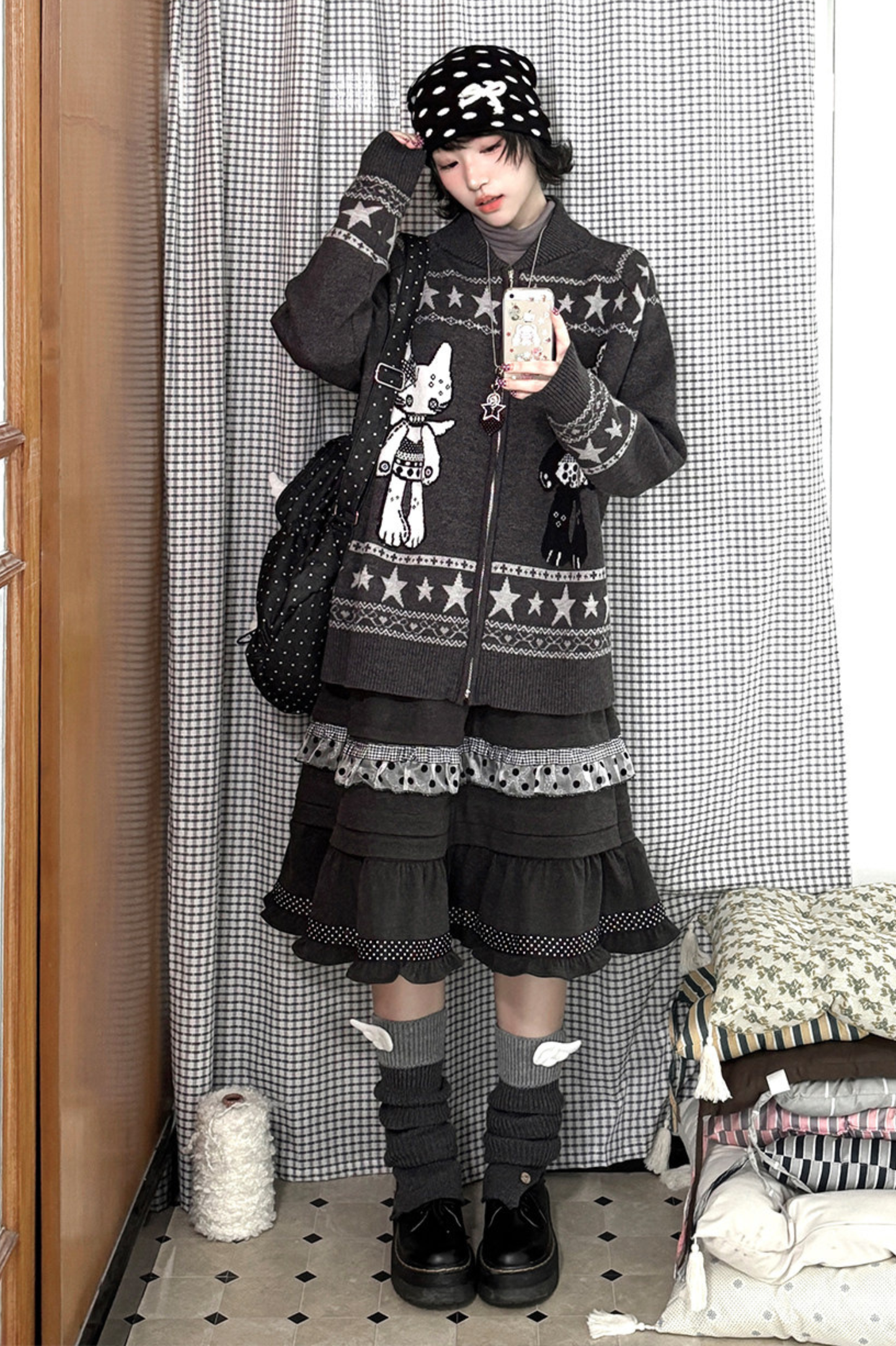 Y2K Jacquard Cardigan + Flare Skirt