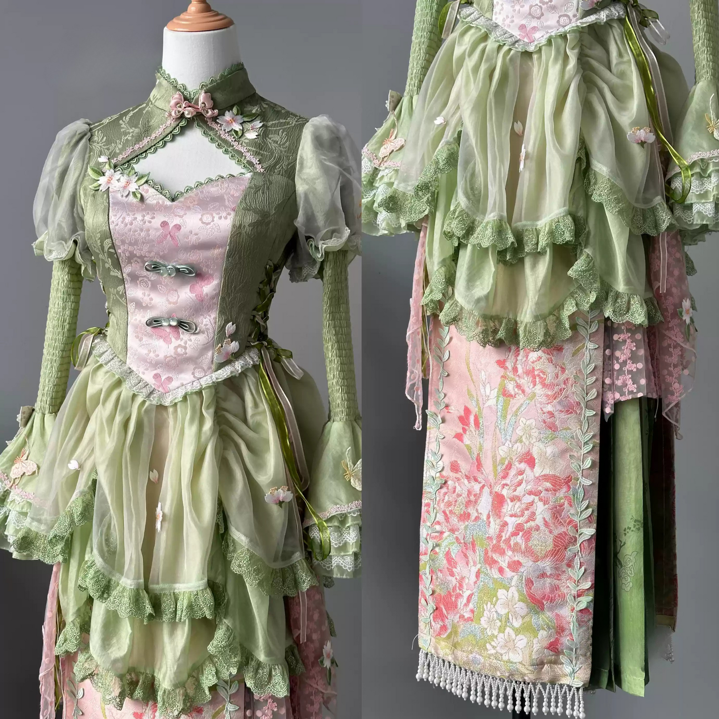 [Mar. 18th reservation deadline] China Lolita Pink Green Horse Face Two Piece Set Complete