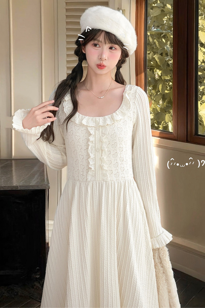 レーススクエアネックフェアリードレス