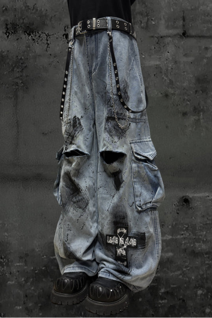 グラフィティインクワイドレッグカーゴパンツ+ベルト