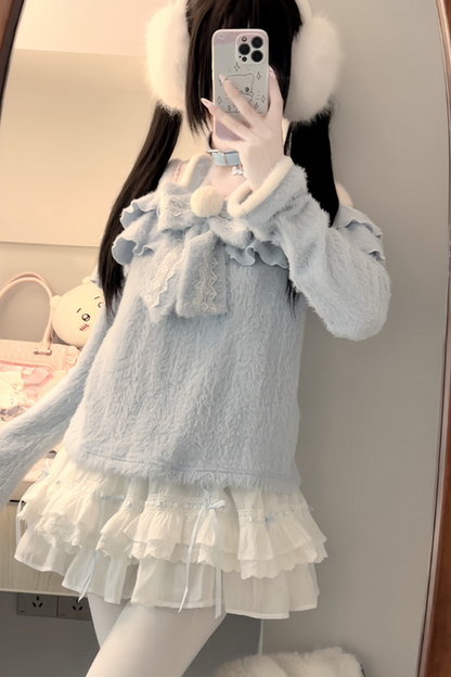 Ice blue ruffle top + ruffle skirt