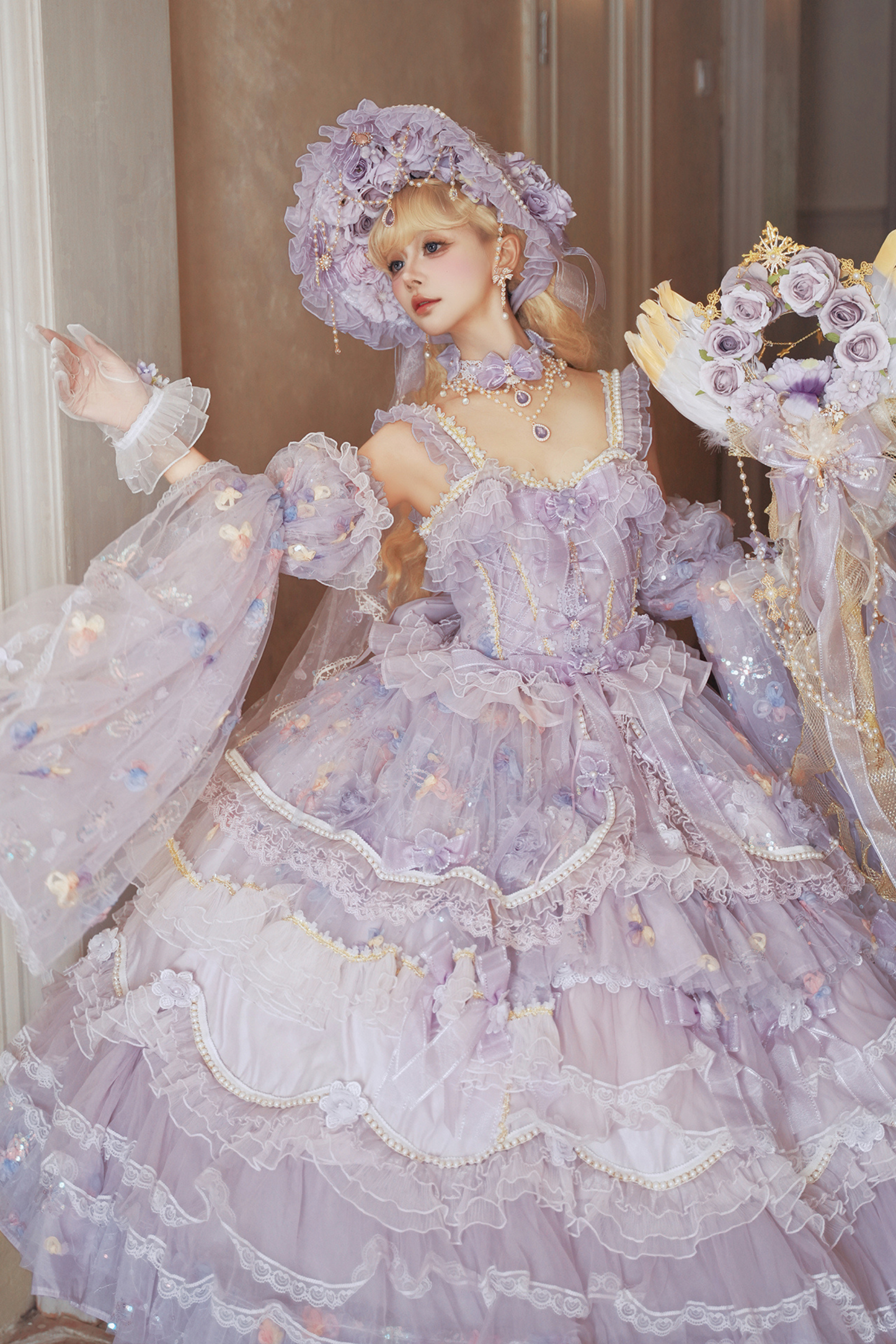 ライラックゴージャスプリンセスミディアムロリータドレス