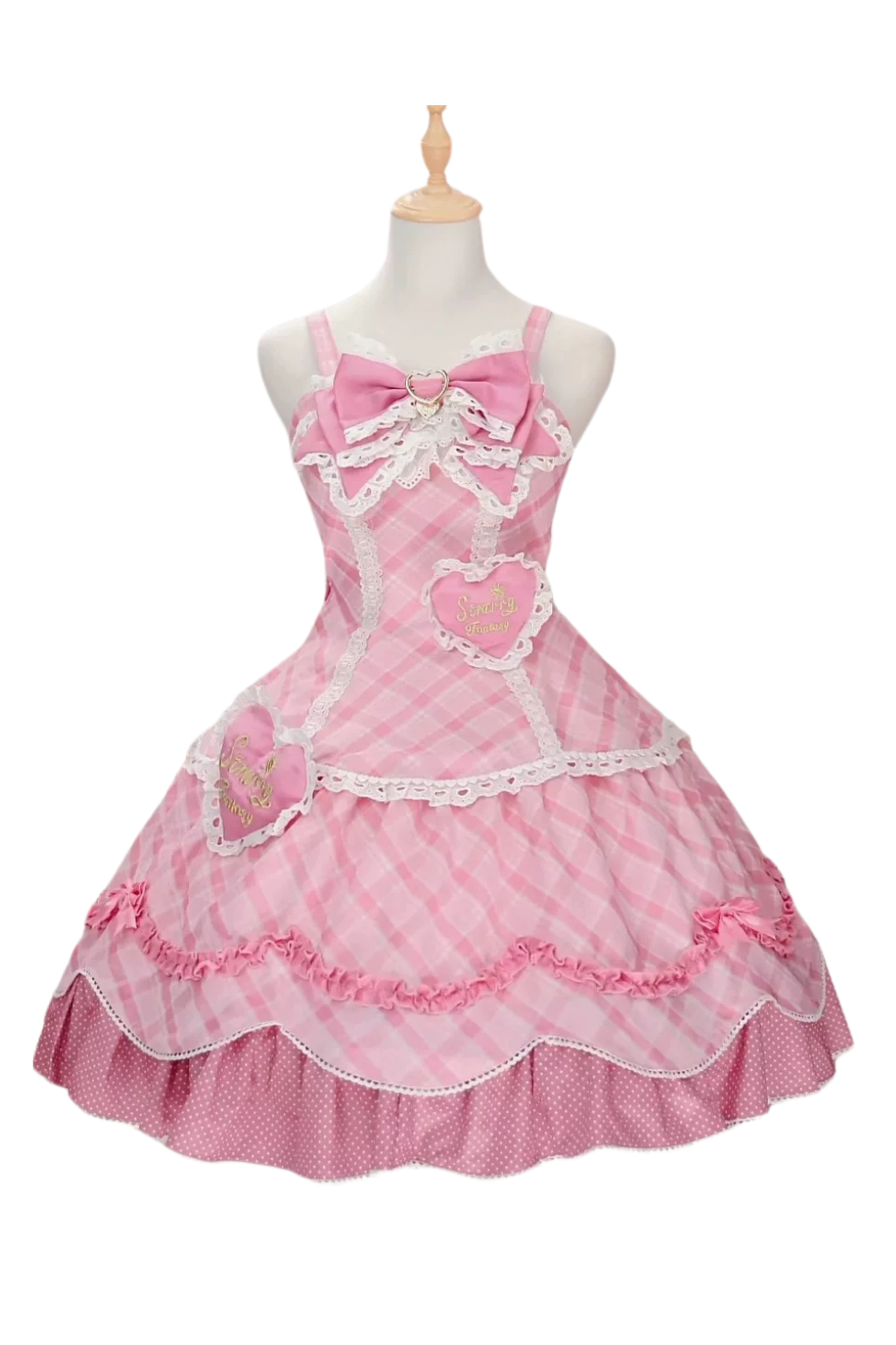 Check Sweet Girly Lolita Tiered Dress + Headband + Hairband