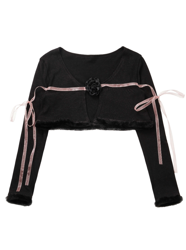 フラワーリボンピンクブラックサスペンダースカートセットアップ