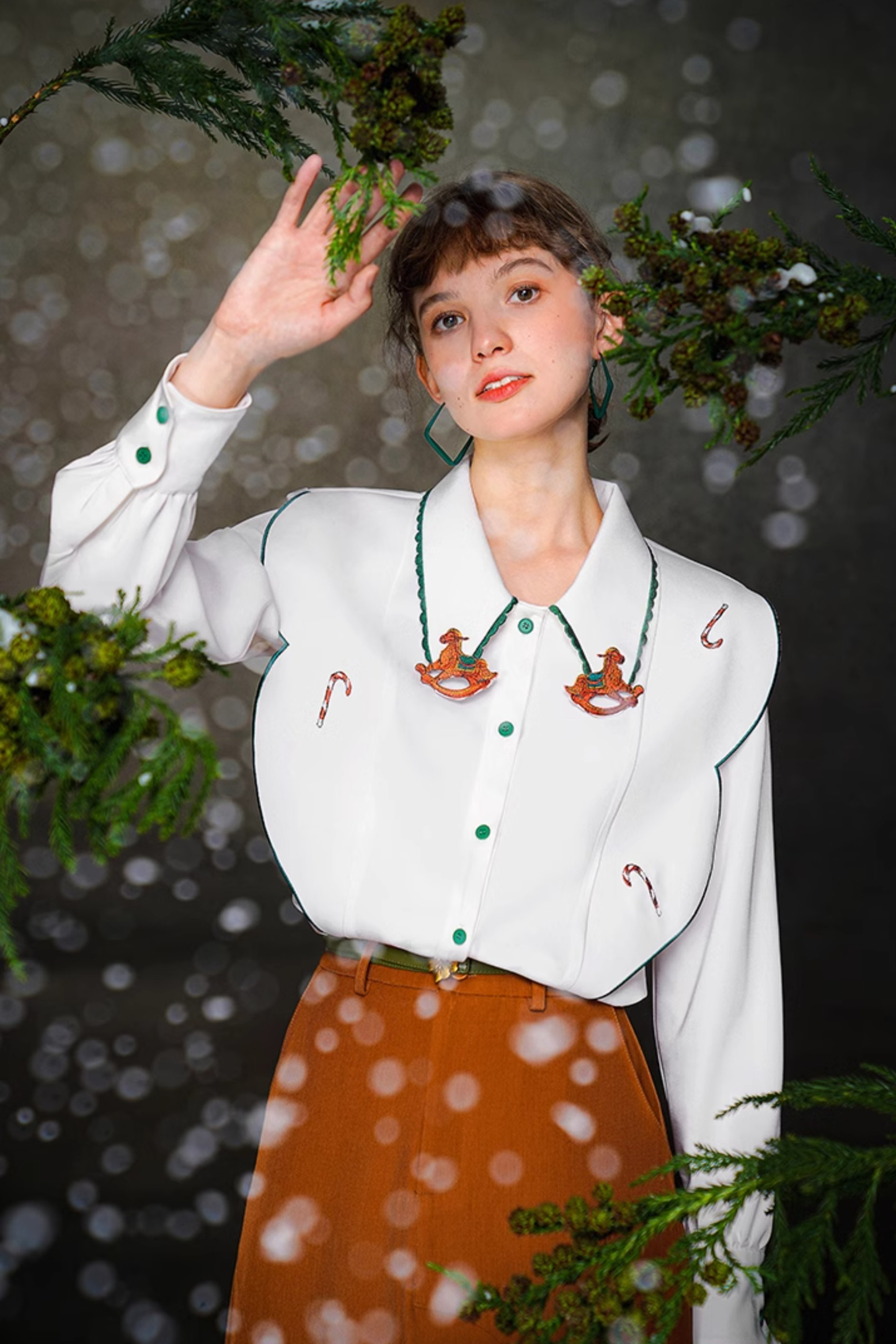 ステッチレトロコントラストホワイトシャツ