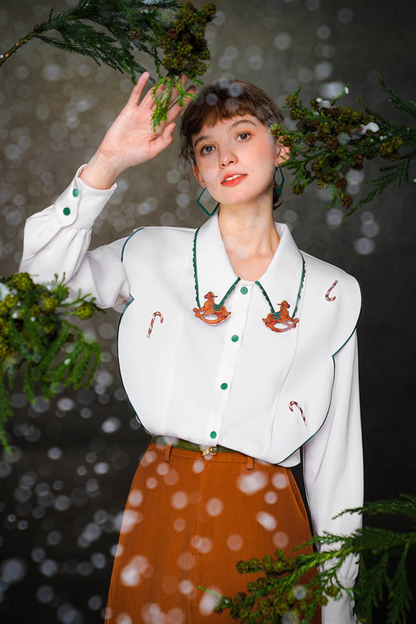 ステッチレトロコントラストホワイトシャツ