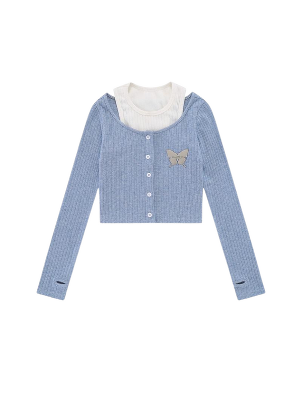 Two-piece design knit cropped top