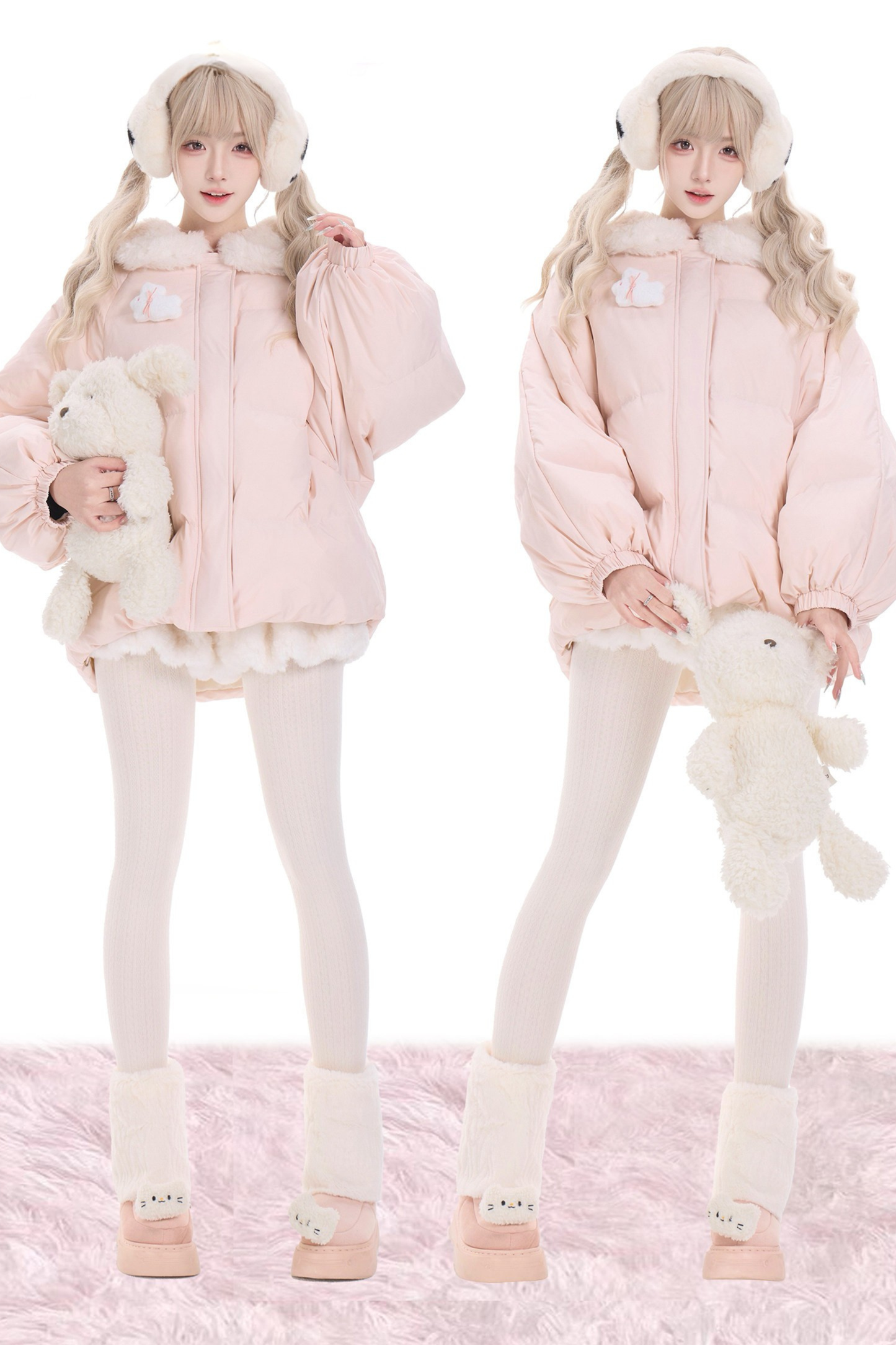 スイートスノーラビットダウンジャケット+ショートパンツ