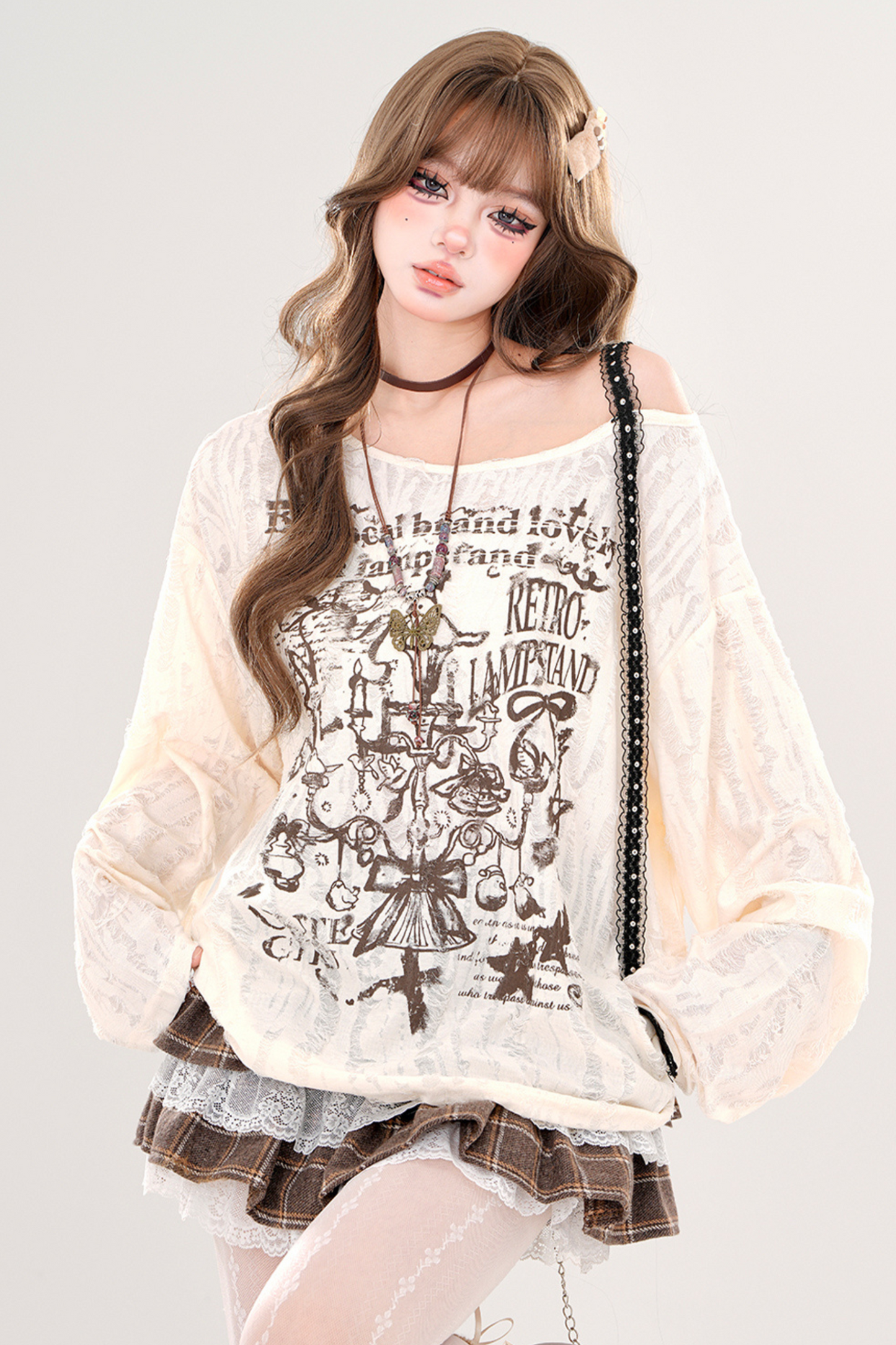 レイジースタイルY2Kオフショルダートップス