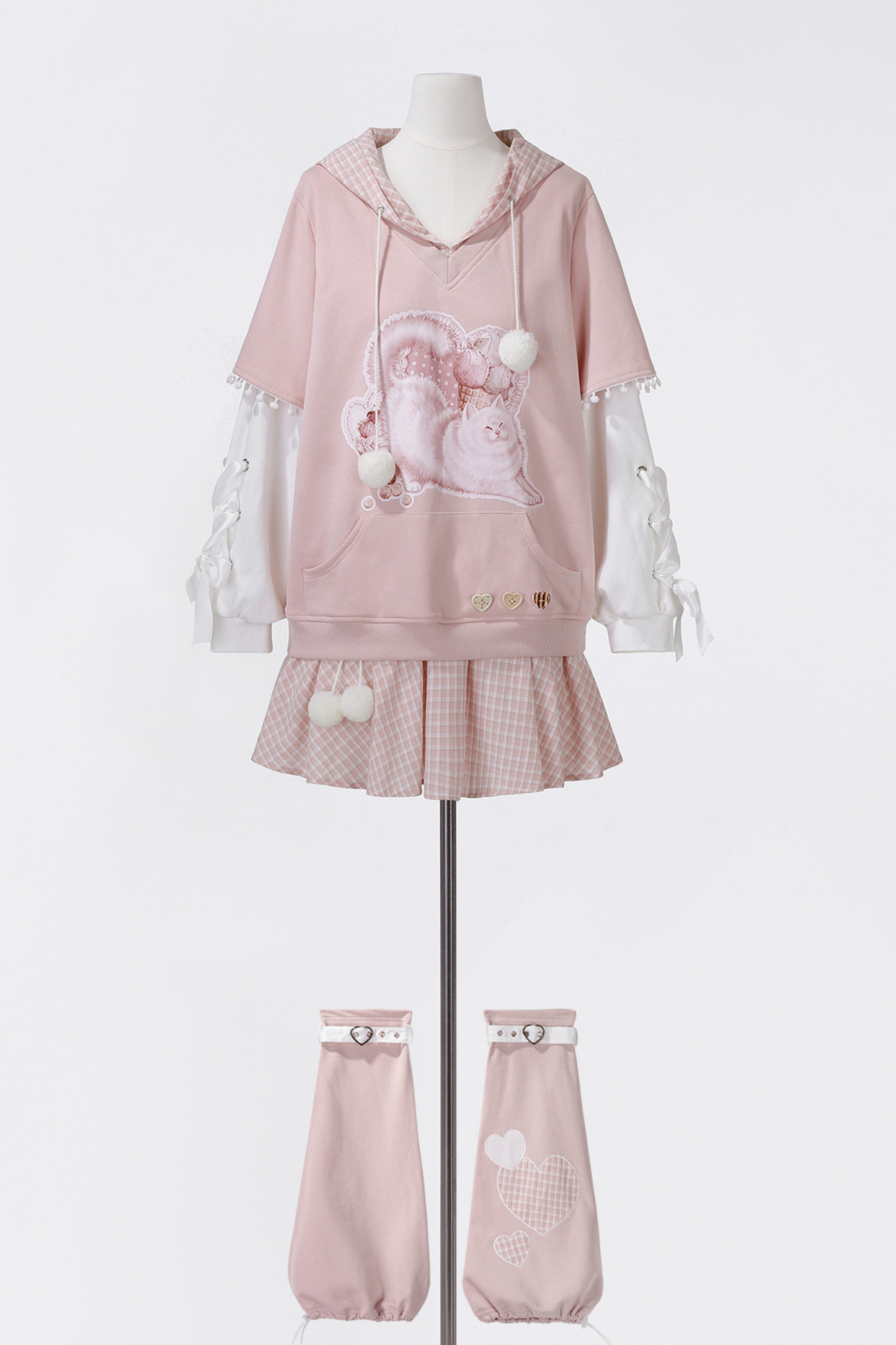 スイートキャットフードトップス+スカート+レッグウォーマー