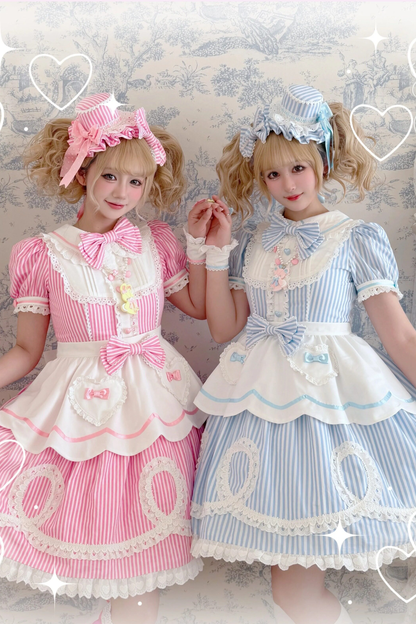 [Vorbestellung] Retro-Puppenartiges Lolita-Kleid + Haarband + Clip + Haube + Hut