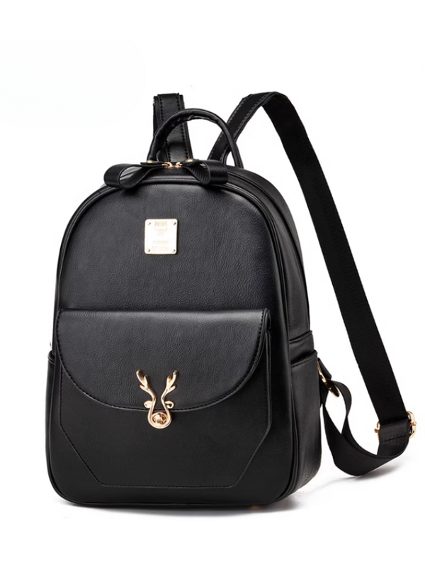 Reindeer Motif Leather Logo Plate Backpack