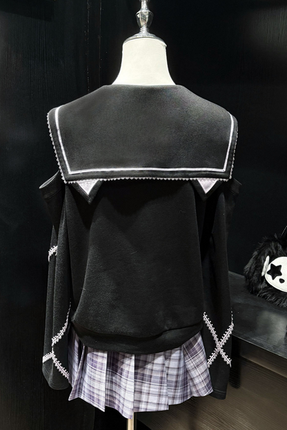 サブカルチャーセーラーオフショルダールーズスウェット