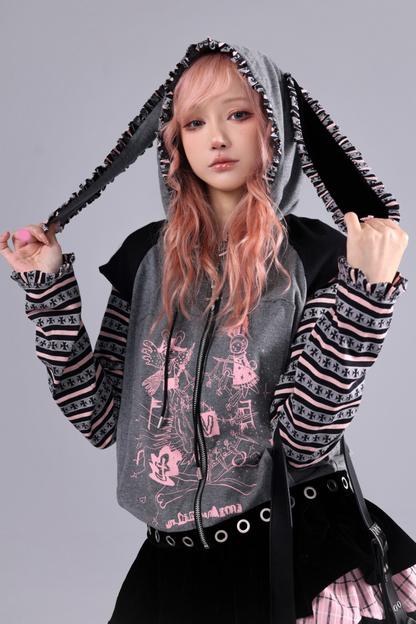 ラビットイヤーフードパンクパーカー