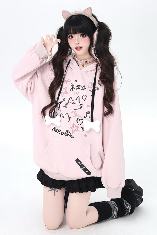 Cat Graffiti Fleece Hoodie