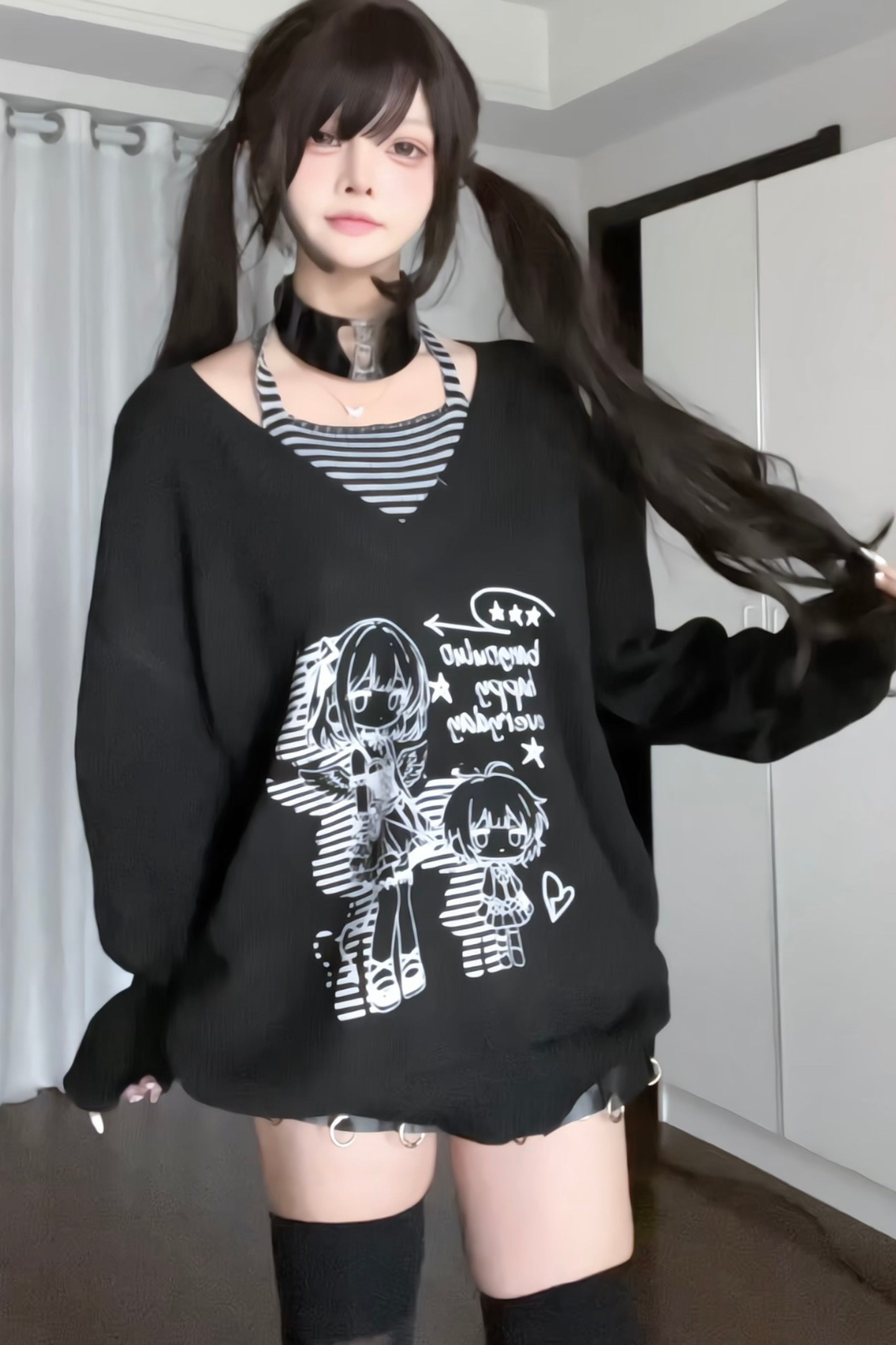 Splicing Dark Loose Tops