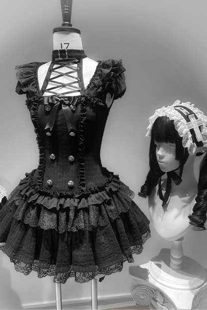 Robe de poupée gothique + pantalon + serre-tête