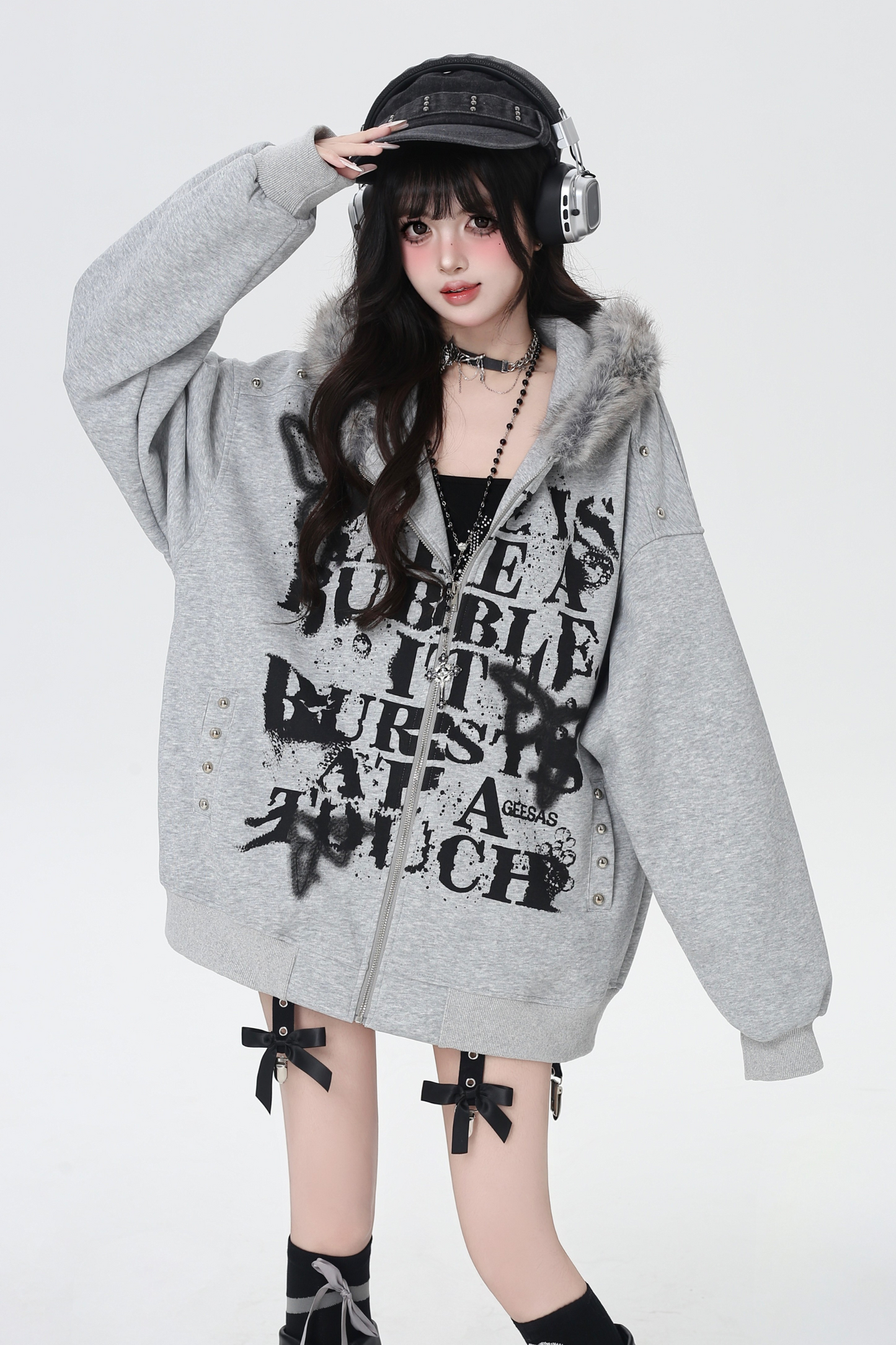 アメリカンレトロレターストリートファーフードパーカー