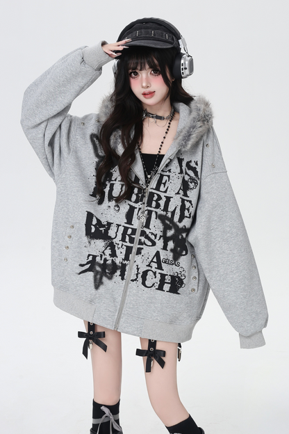 アメリカンレトロレターストリートファーフードパーカー