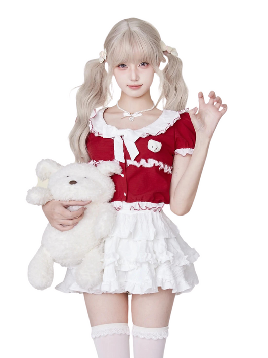 Snow Top Sweet Sakura [5/6 20 o'clock New 9.5 Full 300-30] Red top + white skirt
