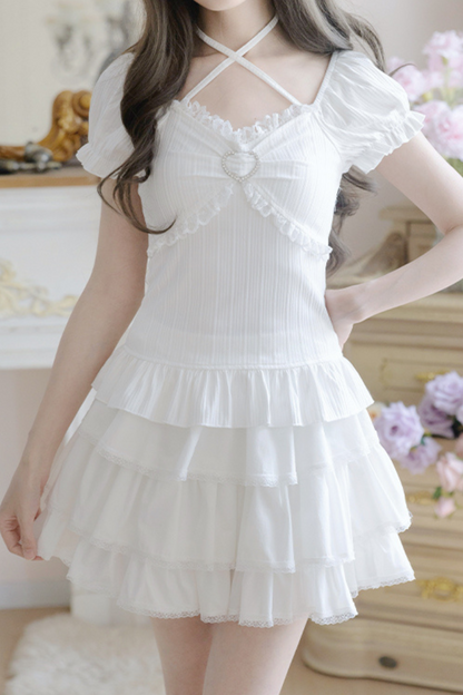 Stone Heart Cake Skirt Two Piece Set Up