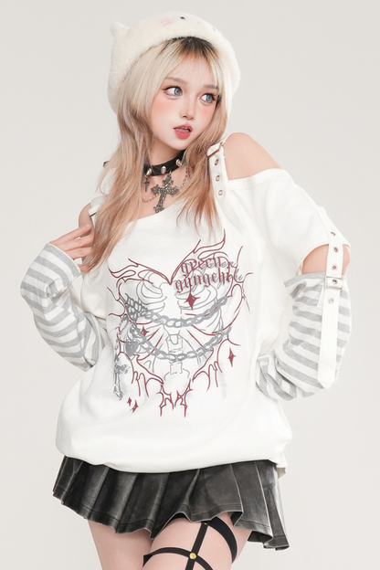 Dark Mode Striped Off-the-shoulder Top