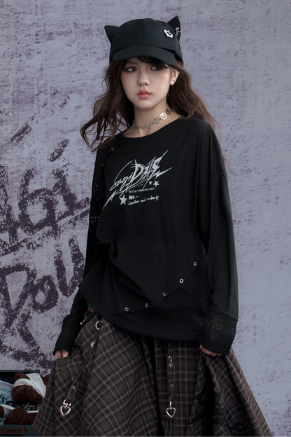 ダークパッチワークストリートスタイルトップス