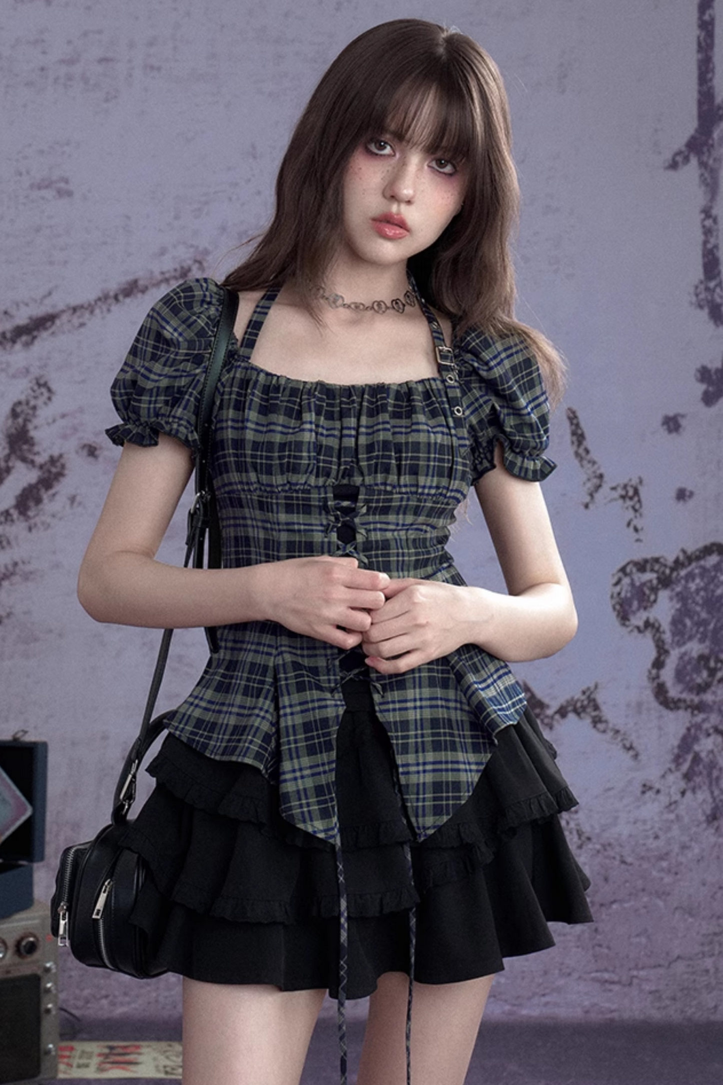 ヴィンテージグリーンチェックトップス