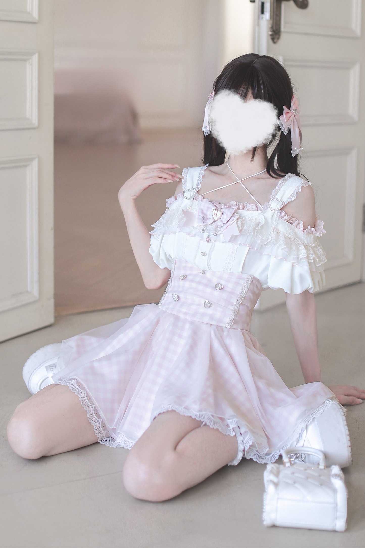 【予約商品】量産オフショルダートップス+ハイウエストスカート