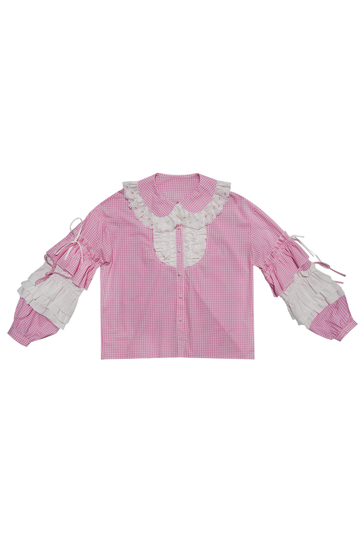 Camisa de patchwork con cuadrícula rosa muñeca