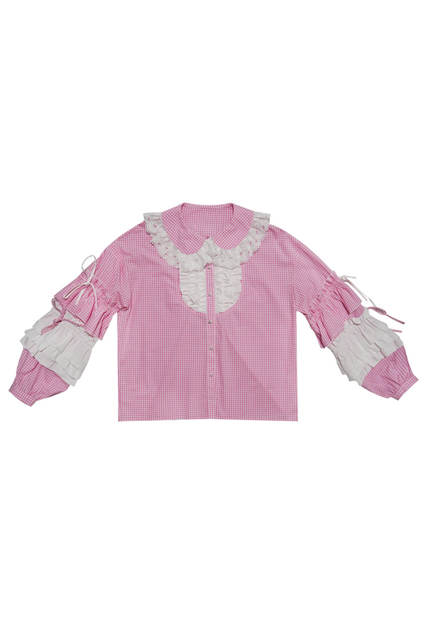 Camisa de patchwork con cuadrícula rosa muñeca