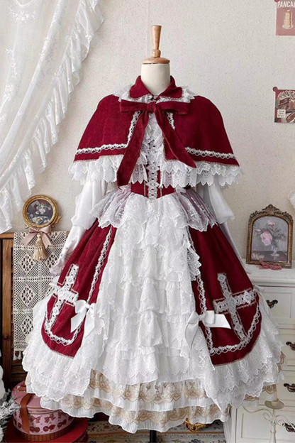 ゴシックドールレースジャンパースカート+ボンネット+ショール