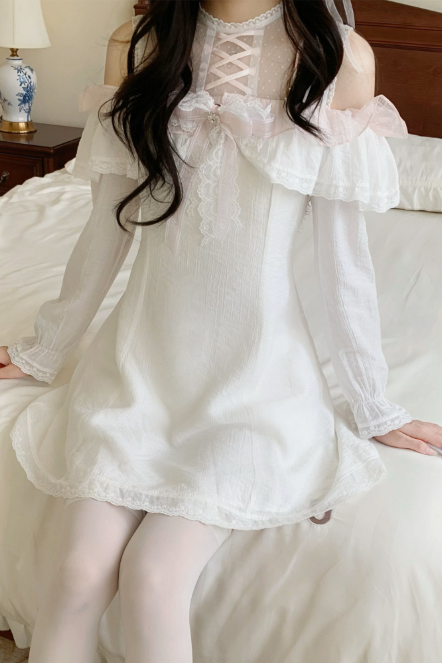 Girly sweet lace one shoulder dress