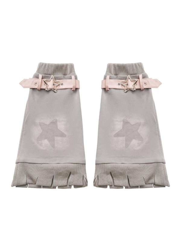 Star American Print Loose Zip Hoodie + Irregular Skirt + Leg Warmers
