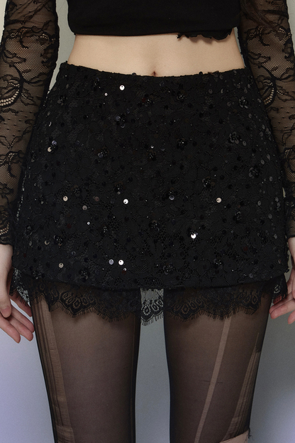 Sequined Lace Tight Skirt