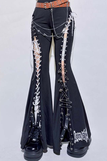 ストラップカットアウトフレアパンツ+ベルト