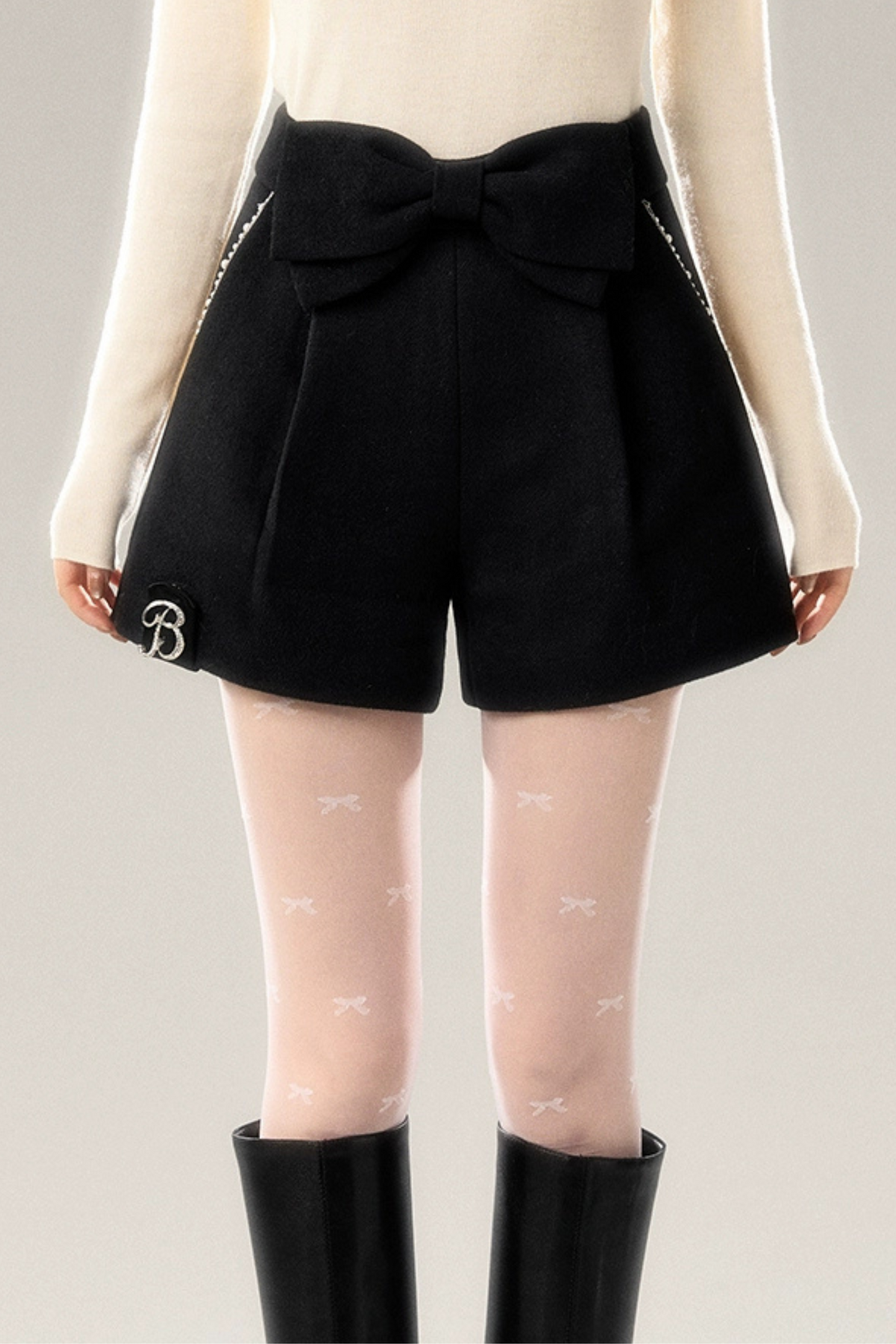 Ribbon English Style Wool Shorts