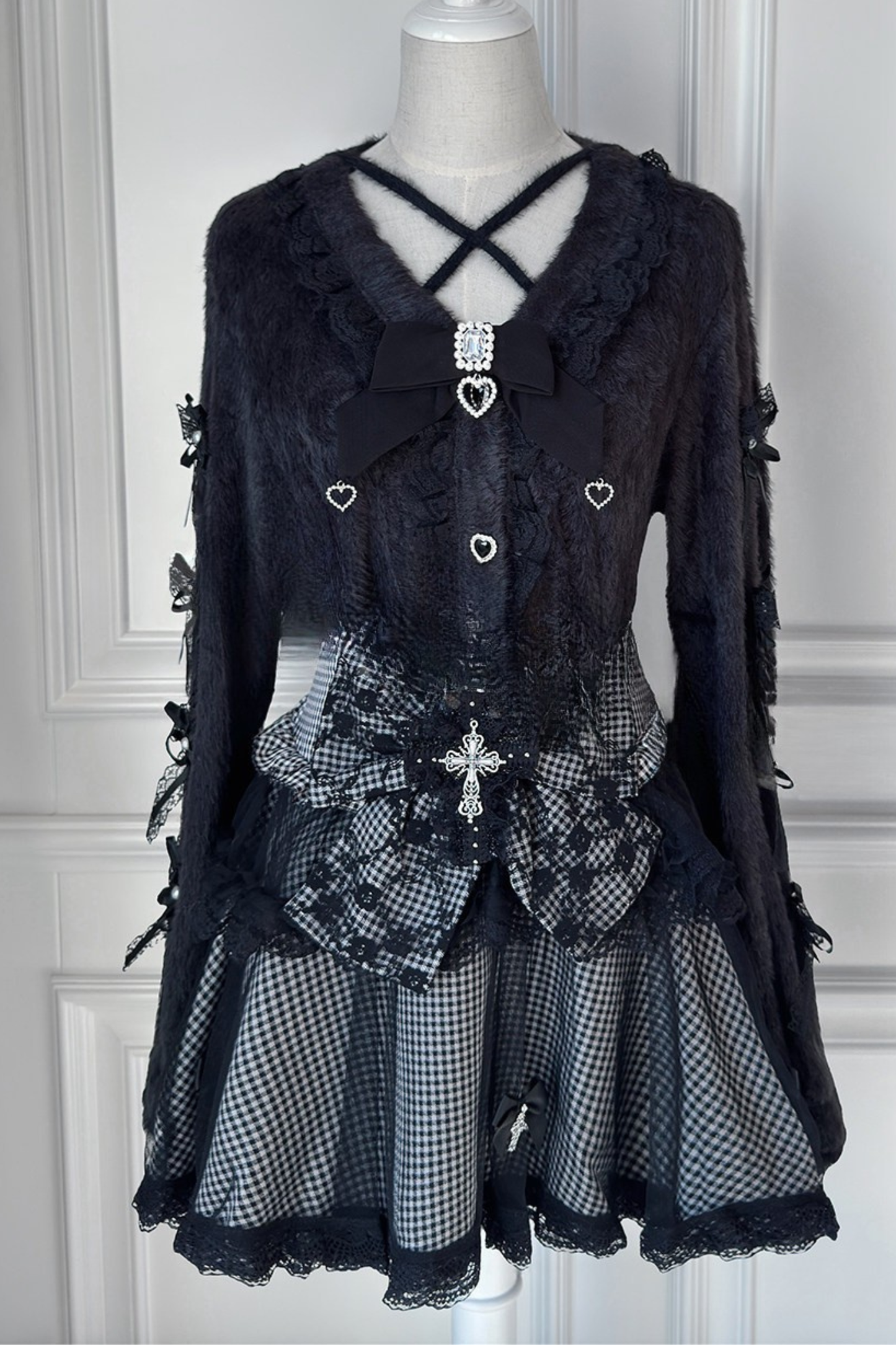 Jirai Cute Cardigan + Flare Skirt + Cross Skirt