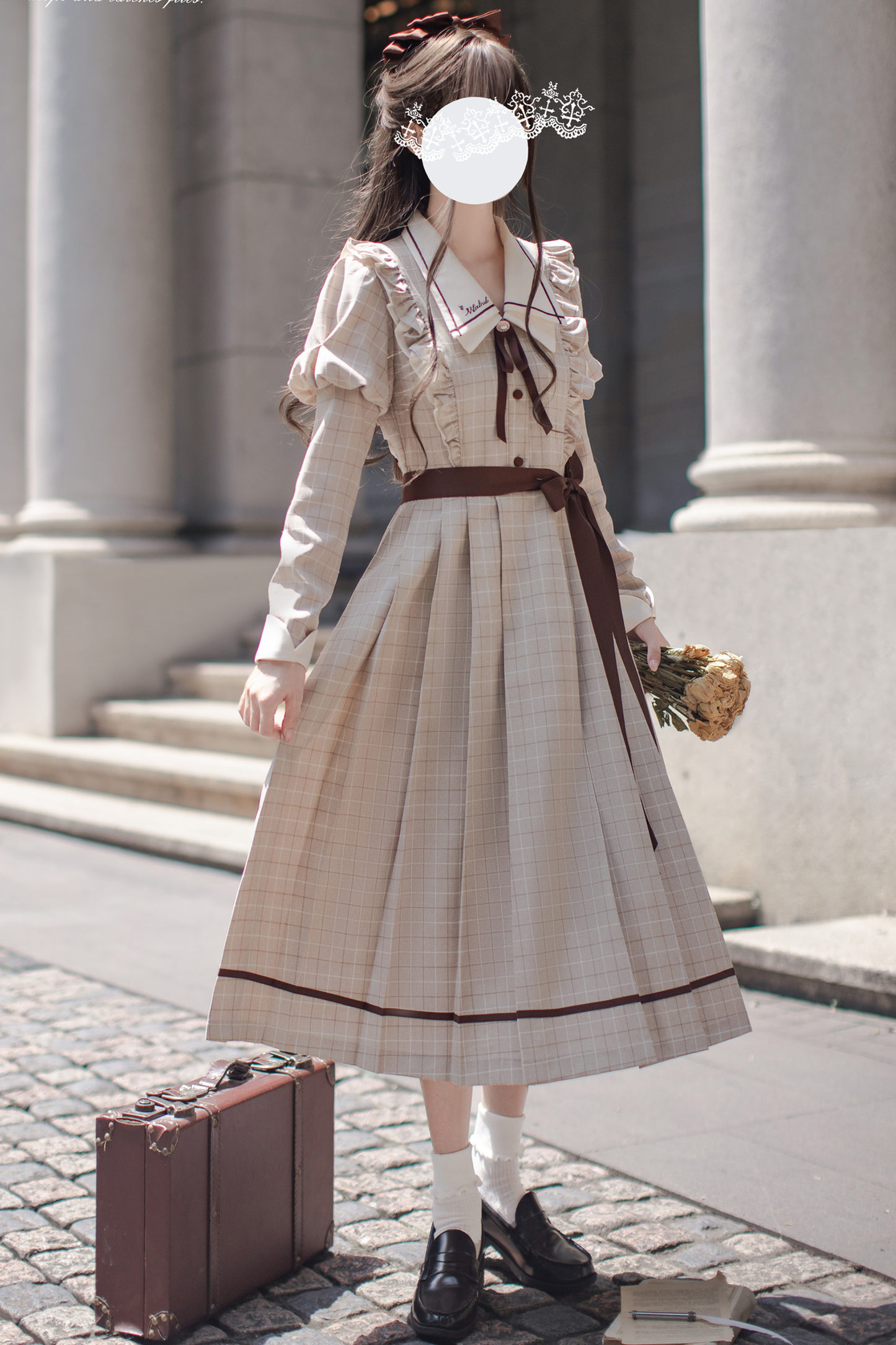 プレッピースタイルレトロエレガントワンピース