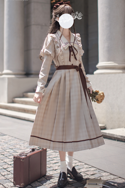 プレッピースタイルレトロエレガントワンピース