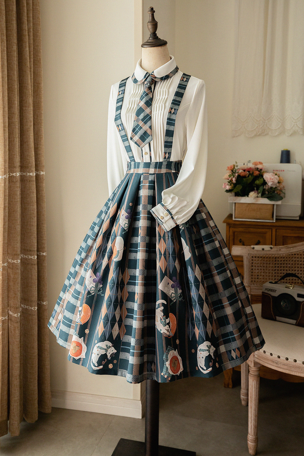 Retro Classic Forest Academy Shirt + Vest + Check Skirt