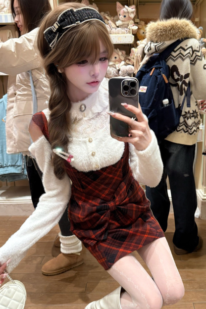 Cherry Check Design Tight Dress