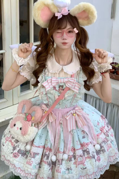 キャビネットロリータジャンパースカート+ドレス+ブローチ+ヘアバンド+ボンネット+エプロン+ハンドスリーブ