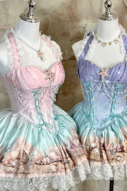 グラデーションバブルハルターネックフレンチドレス+スカート