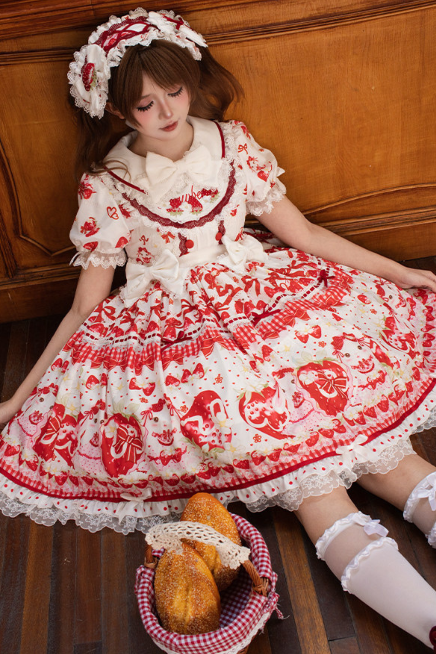 レッドベリーロリータドレス+リボン+ヘアバンド