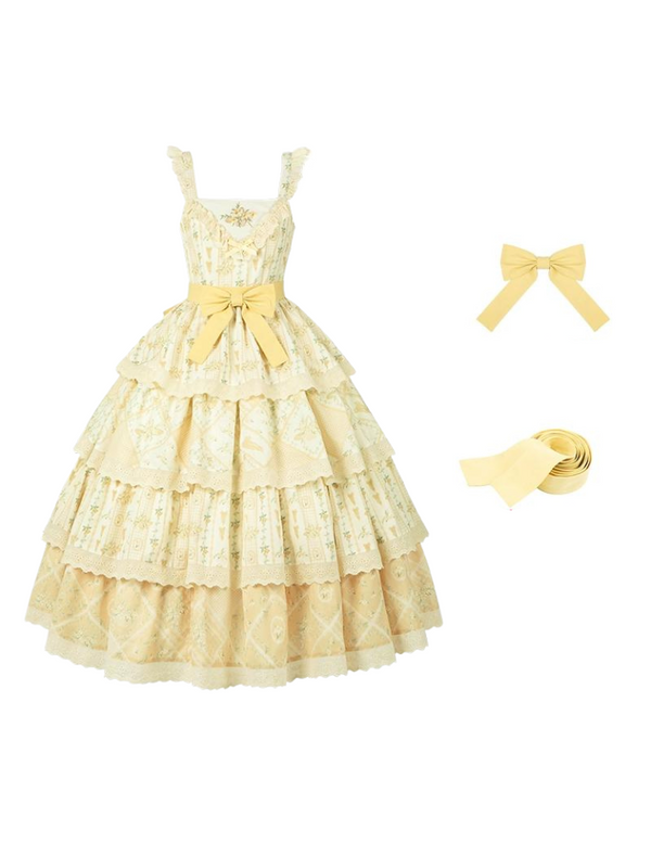 Pastel Lily Embroidered Printed Ruffle Strap Tiered Shawl Dress [Reserved Item